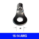 #16-14AWG Uninsulated #6 Ring Connector, 12 pack