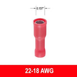 #22-18AWG Fully Insulated Bullet Female Connector, 10 pack