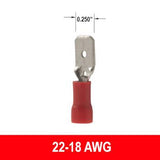 #22-18AWG Insulated .250" Male Quick Connect, 10 pack - We-Supply