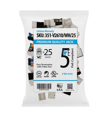 CAT5E Data Grade Keystone Jack, White, 25 pack