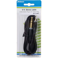 Cable: 1/4" Stereo Male to 3.5mm Stereo Male, 6 ft
