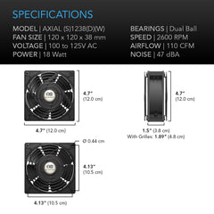HS Muffin 120V AC Cooling Fan, 120x120x38mm