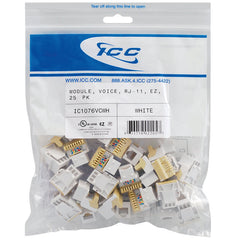 Modular RJ-11 EZ Voice Keystone Jack, White, 25 Pack