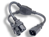 Power Y-Cord, IEC C14 Male to 2x C13 Females, 16AWG, 14