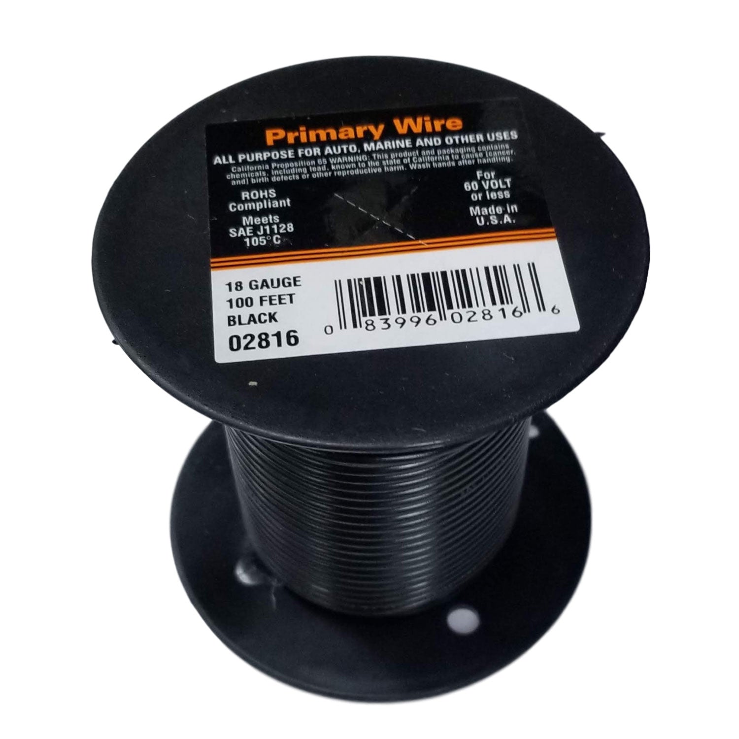 18 Gauge Stranded Black, GPT Primary Wire, 100 foot