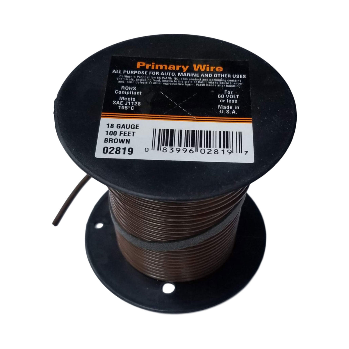 18 Gauge Stranded Brown, GPT Primary Wire, 100 foot