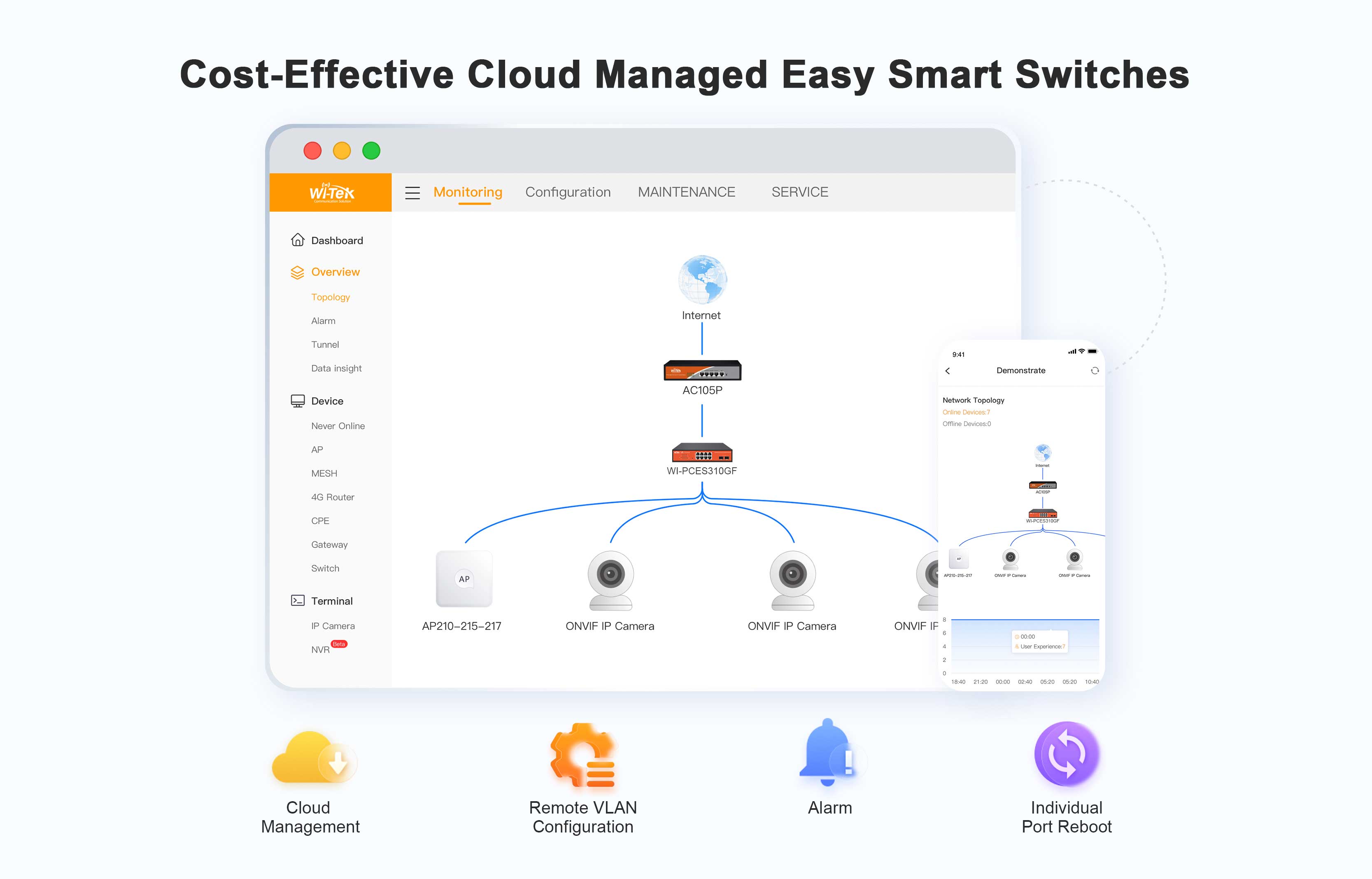 Cloud Managed Network Switch, PoE+, 8 Port, 120W