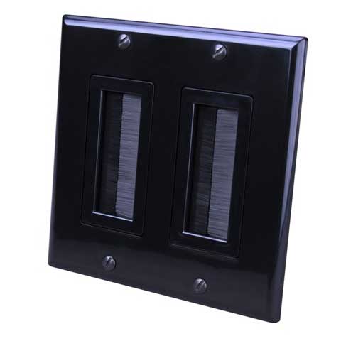 Decora Style Split Brush Bulk Cable Wall Plate, DUAL Gang, BLACK