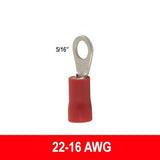 #22-16AWG Insulated Ring Terminals 5/16