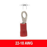 #22-18AWG Insulated #10 Ring Terminal, 10 pack