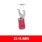 #22-18AWG Insulated #10 Spade Flange Terminal, 10 pack