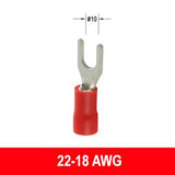 #22-18AWG Insulated #10 Spade Terminal, 10 pack