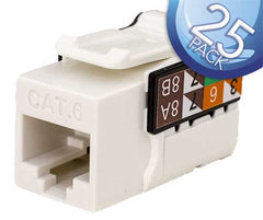CAT6 Data Grade Keystone Jack, White, 25 pack