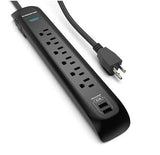 6 Outlet Wall Tap Power Surge Protector, 2 USB-A