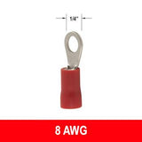 #8AWG Insulated 1/4" Ring Terminal, 10 pack - We-Supply
