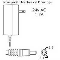 AC Adaptor: 24VAC 1.2A, 2.1x5.5mm