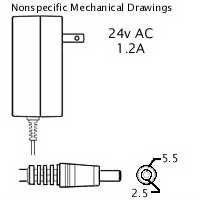 AC Adaptor: 24VAC 1.2A, 2.5x5.5mm