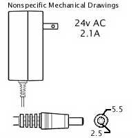 AC Adaptor: 24VAC 2.5A, 2.5x5.5mm