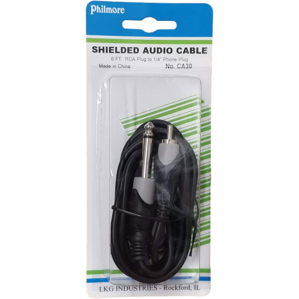 Shielded Audio Adaptor Cable, RCA to 1/4" Plug, 6 ft