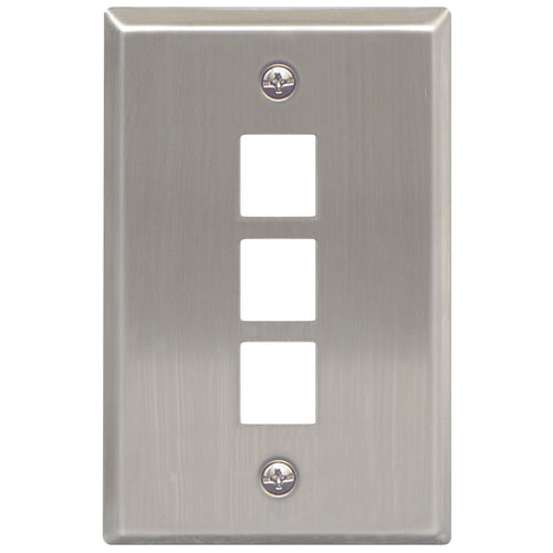Modular Keystone Faceplate, 3 Port, Stainless Steel