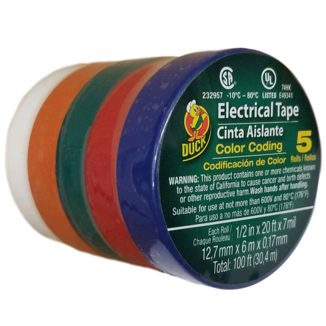 Assorted Colors Vinyl Electrical Tape, (5) 1/2" X 20'