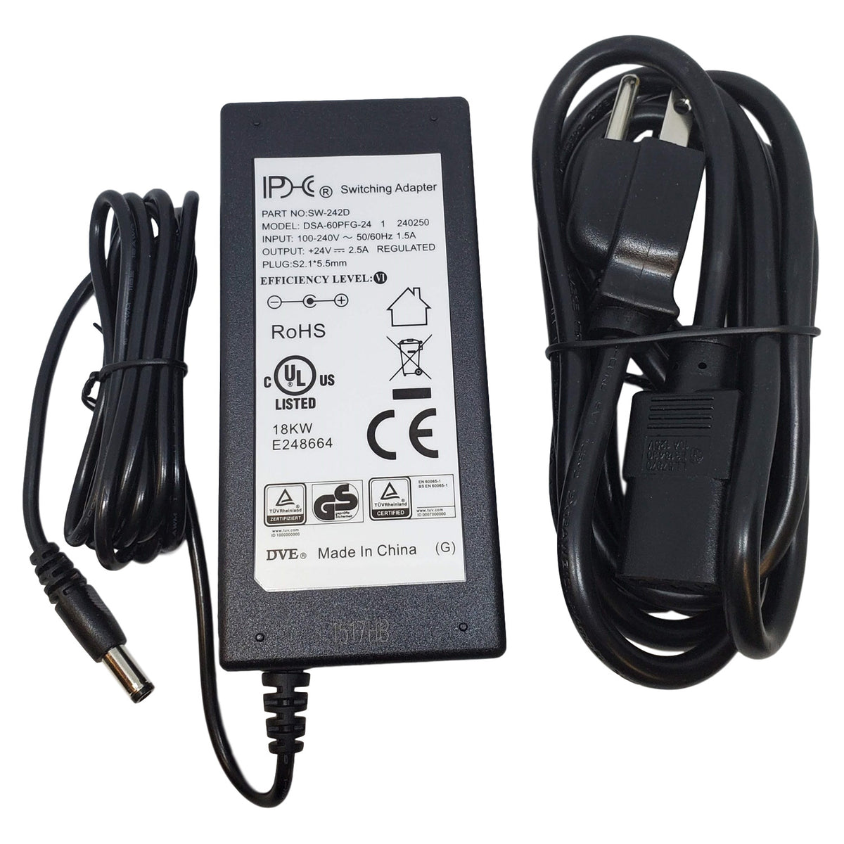 AC Adaptor: 24VDC 2.5A, 2.1x5.5mm