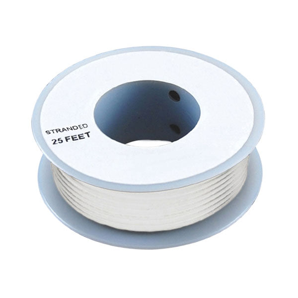 White 22 Gauge Stranded Wire, 25' Spool