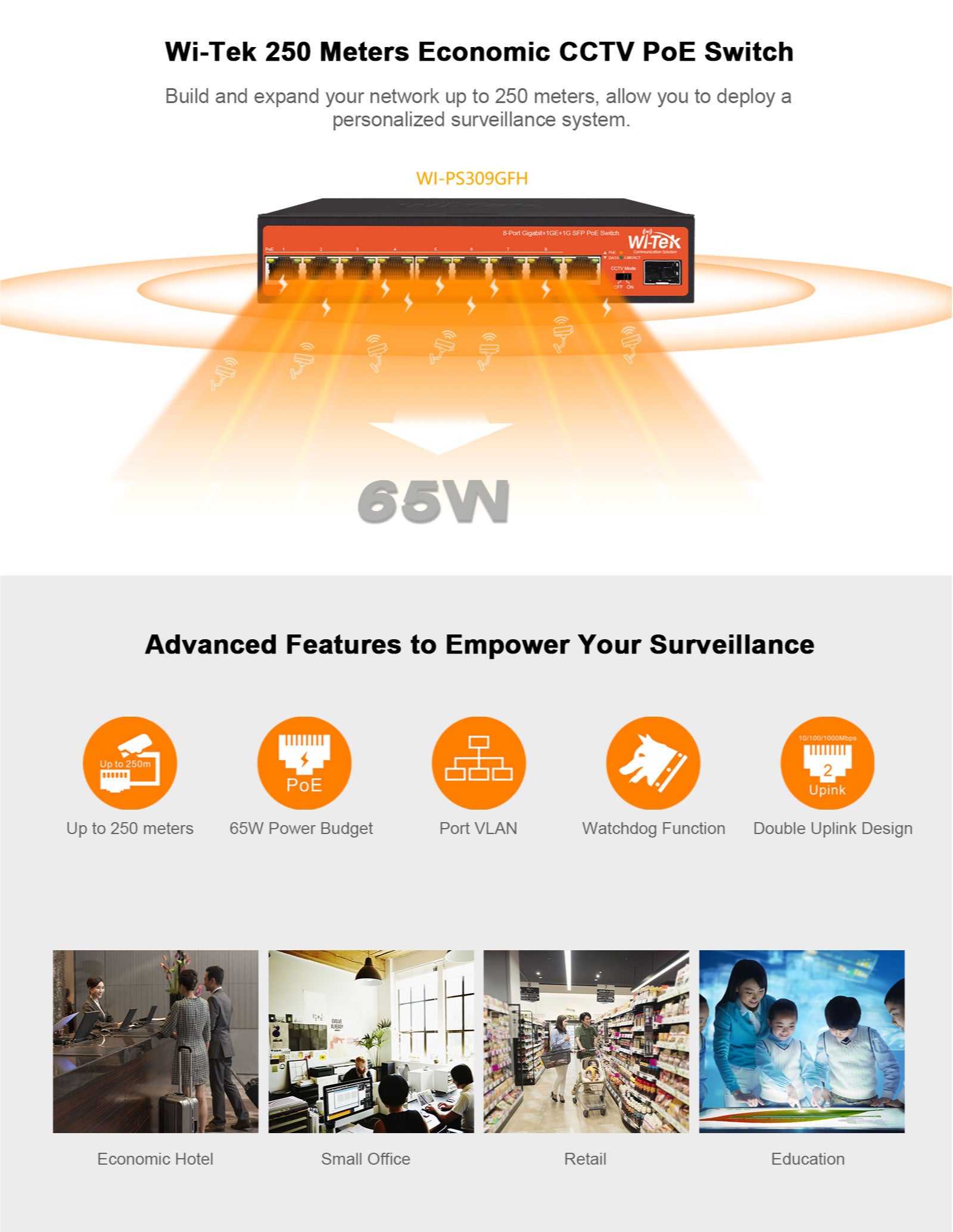 8+1 port network switch features