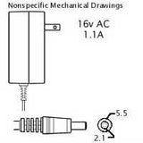 AC Adaptor: 16VAC 1.1A, 2.1x5.5mm - We-Supply