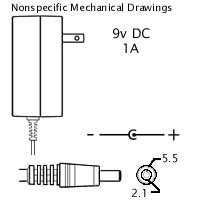 AC Adaptor: 9VDC 1A, 2.1x5.5mm - We-Supply