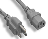IEC C13 to NEMA 5-15P AC Power Cord, 6 ft, Grey