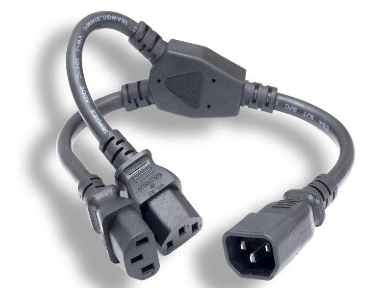 Computer Power Y-Cord, IEC Male to 2 IEC Females, 16AWG, 14" - We-Supply