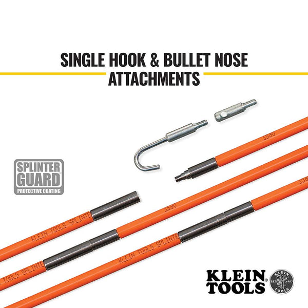 KLEIN TOOLS, (3) 1/4 in Fish Rods/Bullet Nose/Hook, 1/4 in Rod Dia