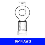 Ring Terminal, Blue, 16-14 AWG, Stud 1/4