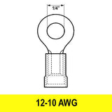 Ring Terminal, Yellow, 12-10 AWG, Stud 1/4