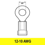 Ring Terminal, Yellow, 12-10 AWG, Stud 3/8