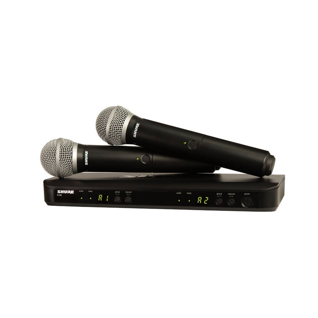 Shure UHF Wireless System: BLX288/PG58, 2 x PG58 Handheld Microphones - We-Supply