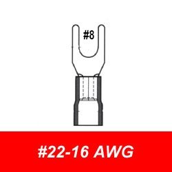 Spade (Fork) Terminal, Red, 22-16 AWG, Stud #8, Vinyl, 100 pack - We-Supply
