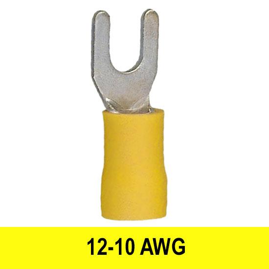 Spade (Fork) Terminal, Yellow, 12-10 AWG, Stud#10, Vinyl, 100 pack - We-Supply