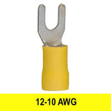 Spade (Fork) Terminal, Yellow, 12-10 AWG, Stud#10, Vinyl, 100 pack - We-Supply
