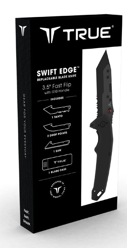  TRUE Swift Edge Folding Pocket Knife, EDC Flipper Knife With 3  Replaceable Blades, Steel Tanto Knife and Drop Point Knife for Hunting,  Camping, Outdoor Use, Coated Steel : Sports & Outdoors