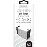 USB Wall Charger, Dual Output, 3.4A