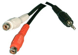 Y-Cable: (1) 3.5mm Stereo Male to (2) RCA Female, 6 ft