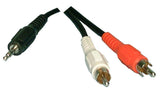 Y-Cable: (1) 3.5mm Stereo Male to (2) RCA Male, 25 ft
